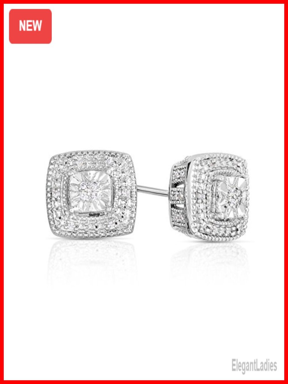 Diamond Stud Earrings 1/10 Cttw Rhodium Plated Sterling Silver Prong Set